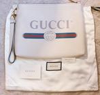 Gucci - White Leather Logo Print Zip Pouch - Handtas