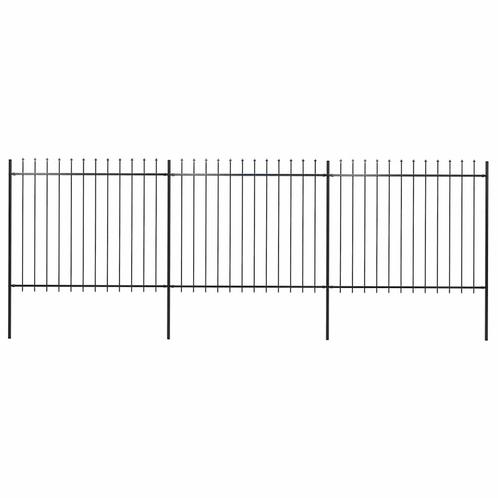 vidaXL Tuinhek met speerpunt staal 537x150 cm zwart, Tuin en Terras, Tuinhekken en Hekwerk, Nieuw, Verzenden