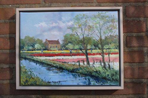Van Noort (XX-XXI) - Kleurig bollenveld te Hillegom, Antiek en Kunst, Kunst | Schilderijen | Klassiek