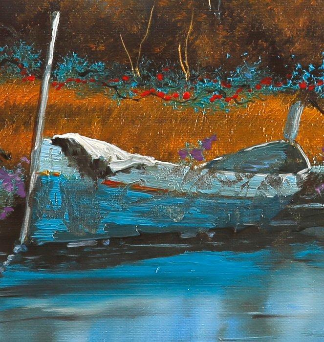 Guido Borelli - barca tra i fiori, Antiek en Kunst, Kunst | Schilderijen | Modern