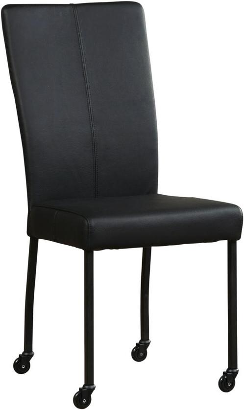 Zwarte leren moderne eetkamerstoel - poot vierkant zwart met, Huis en Inrichting, Stoelen, Overige kleuren, Eén, Nieuw, Leer, Ophalen of Verzenden