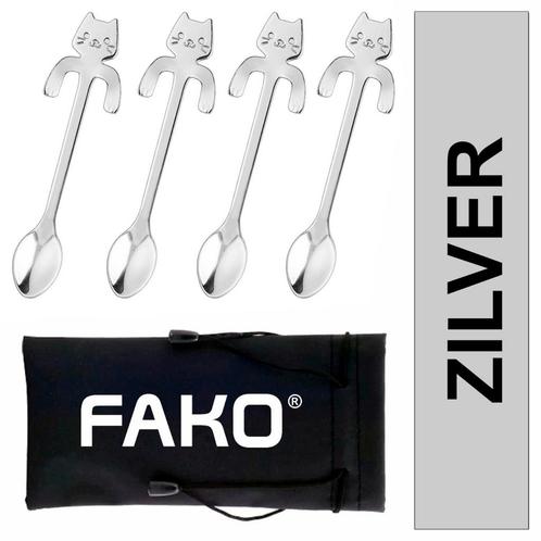 Fako Bijoux® - Theelepel / Koffielepel Hangende Kat - Zilver, Huis en Inrichting, Keuken | Bestek, Verzenden