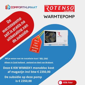 6 kw Rotenso Windmi monobloc subsidie € 2350,- beschikbaar voor biedingen