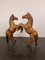 sculptuur, Steigerende paarden - 24 cm - Leder - 1950