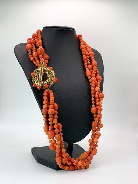Halsketting - 18 karaat Geel goud Koraal - Koraal - Corallo, Handtassen en Accessoires, Kettingen