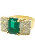 Zonder Minimumprijs - Ring - 9 kt. Geel goud, Zilver Smaragd, Nieuw