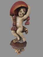 Snijwerk, farbiger Engel mit rotem Hut - Kardinalsengel, Antiek en Kunst