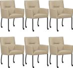 Set van 6 Taupe leren moderne eetkamerstoelen - Toledo Leer, Huis en Inrichting, Nieuw, Vijf, Zes of meer stoelen, Eigentijds