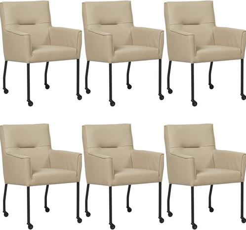 Set van 6 Taupe leren moderne eetkamerstoelen - Toledo Leer, Huis en Inrichting, Stoelen, Overige kleuren, Vijf, Zes of meer stoelen