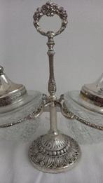 Jampot - Kristal, Verzilverd messing - Oude dubbele pot, Antiek en Kunst