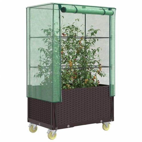vidaXL Plantenbak verhoogd met hoes en wielen 80x50x182 cm, Tuin en Terras, Bloempotten, Nieuw, Verzenden