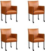 Set van 4 Cognac leren moderne kuipstoel - poot rond zwart, Huis en Inrichting, Overige kleuren, Nieuw, Leer, Ophalen of Verzenden