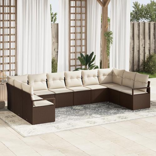 vidaXL 10-delige tuinset met kussens in bruin poly rotan, Tuin en Terras, Tuinsets en Loungesets, Nieuw, Verzenden