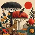 I_KONIQ - Set of 4 Boho red nature animals - 50 x 50 cm each