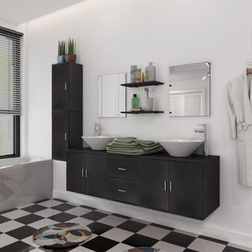 vidaXL Badkamermeubelset met wasbak zwart 9-delig, Huis en Inrichting, Verzenden, Nieuw