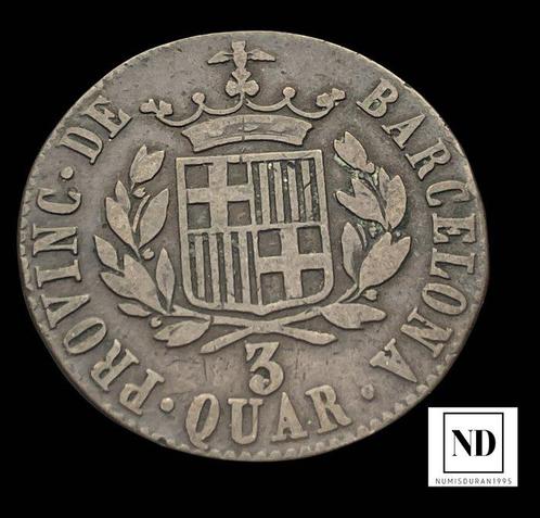 Koninkrijk Spanje. Fernando VII. 3 Cuartos 1823 - Barcelona, Postzegels en Munten, Munten | Europa | Niet-Euromunten