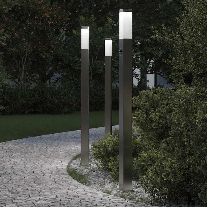 vidaXL Bolderverlichting met sensor 3 stuks 110 cm RVS IP44, Maison & Meubles, Lampes | Autre, Envoi