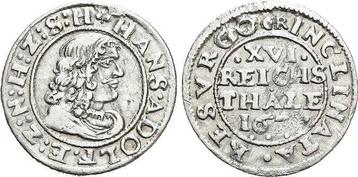 1/16 taler, daalder 1677 Schleswig-holstein-ploen Johann..., Verzenden, België