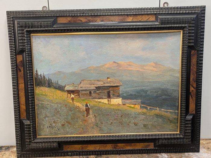 Enrico Myller (XX) - Paesaggio di montagna, Antiek en Kunst, Kunst | Schilderijen | Klassiek