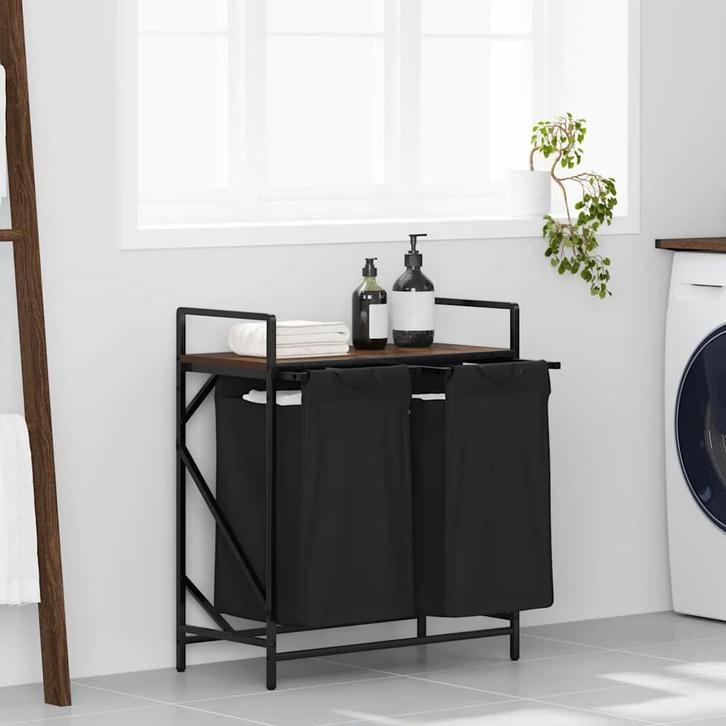 vidaXL Wasmand 2 vakken met plank bruin eikenkleurig, Huis en Inrichting, Woonaccessoires | Overige, Nieuw, Verzenden