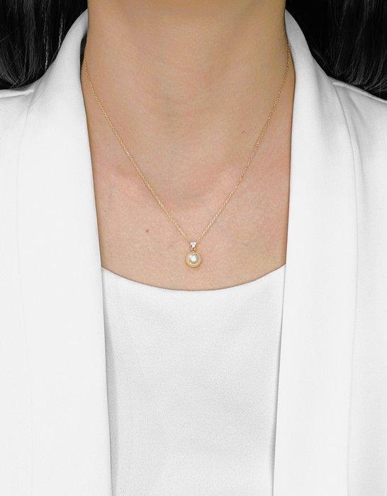 Halsketting - 18 karaat Geel goud - 0.03ct. tw. Parel -, Handtassen en Accessoires, Kettingen