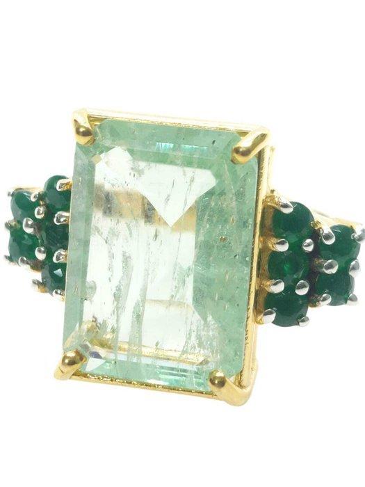 Zonder minimumprijs - Ring - 9 kt. Zilver, Geel goud Smaragd, Bijoux, Sacs & Beauté, Bagues