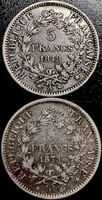 France. 5 Francs 1849-A & 1875-A Hercule (lot of 2 coins), Postzegels en Munten