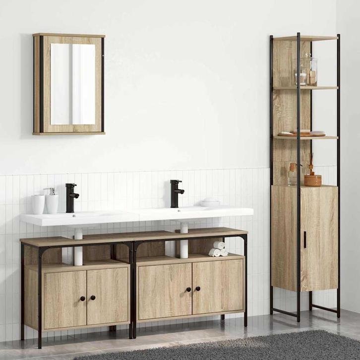 vidaXL Badkamermeubel Set 4 pcs Sonoma eiken 33 x 33 x 185,5, Huis en Inrichting, Badkamer | Badkamermeubels, Nieuw, Verzenden