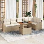 vidaXL Tuinbank Set met opslag 7 pcs Beige Poly rattan, Tuin en Terras, Verzenden, Nieuw
