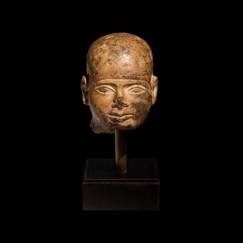 Oud-Egyptisch Geharde kalksteen Beeld van de God Ptah. Late, Verzamelen, Mineralen en Fossielen