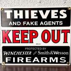 No reserve- Mooi zwaar emaille bord met waarschuwing KEEP