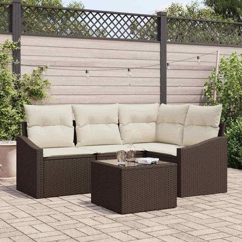 vidaXL Tuin Eettafel Set met kussen met opslag 5 pcs Bruin, Tuin en Terras, Tuinsets en Loungesets, Nieuw, Verzenden