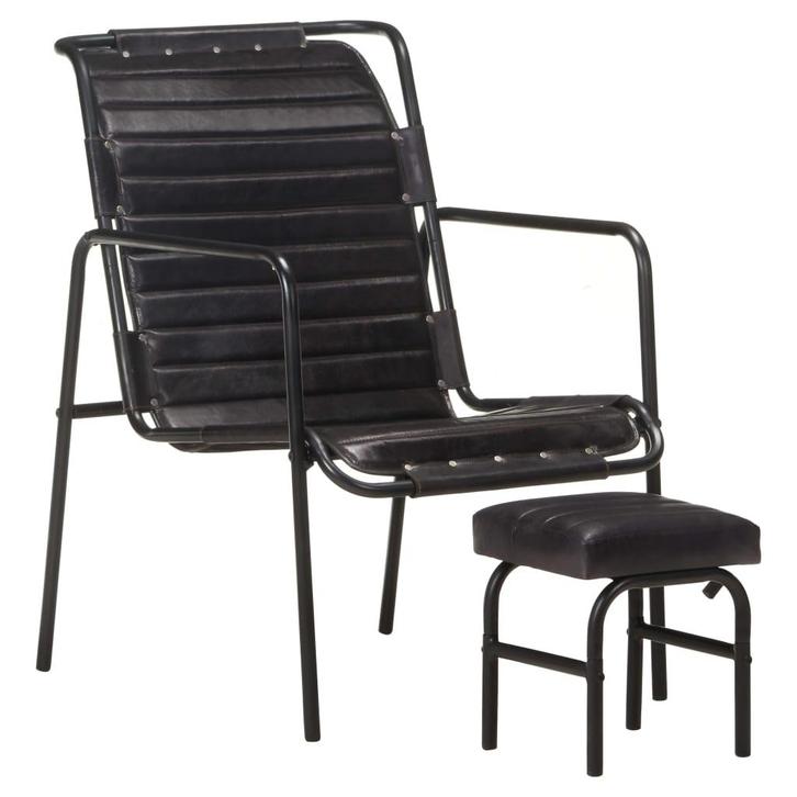 vidaXL Relaxfauteuil met voetenbankje echt leer zwart, Huis en Inrichting, Fauteuils, Nieuw, Verzenden