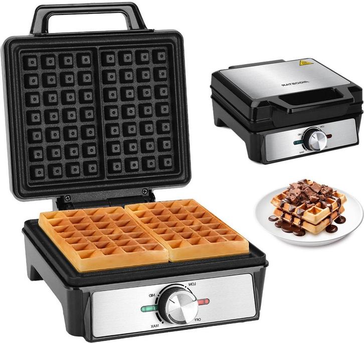 Wafelijzer - Wafelmaker - 2 Wafels - 1600W - RVS - Aigostar, Electroménager, Gaufriers, Envoi