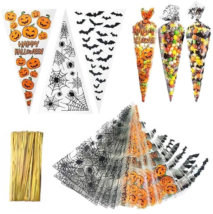 Fako Bijoux - 150x Cellofaan Puntzakken Halloween - 34x17cm, Diversen, Cadeauverpakkingen, Verzenden
