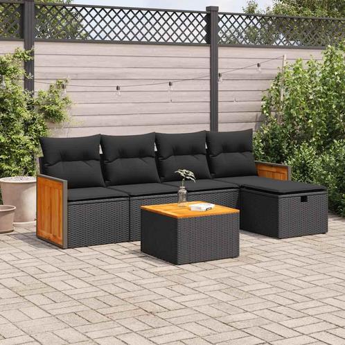 vidaXL 6-delige Loungeset met kussens poly rattan zwart, Tuin en Terras, Tuinsets en Loungesets, Loungeset, Nieuw, Verzenden