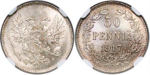 Finland. 50 Pennia 1917 - NGC MS66, Postzegels en Munten, Munten | Europa | Niet-Euromunten