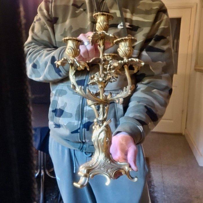 Kaarsenhouder (2) - Verguld brons - Bronzen kandelaars, Antiek en Kunst, Antiek | Klokken