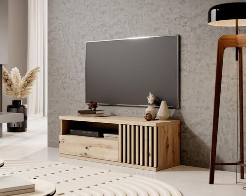 Meubella TV-Meubel licht eiken 124 cm TV kast met lade, Huis en Inrichting, Kasten |Televisiemeubels, 25 tot 50 cm, Nieuw, 100 tot 150 cm