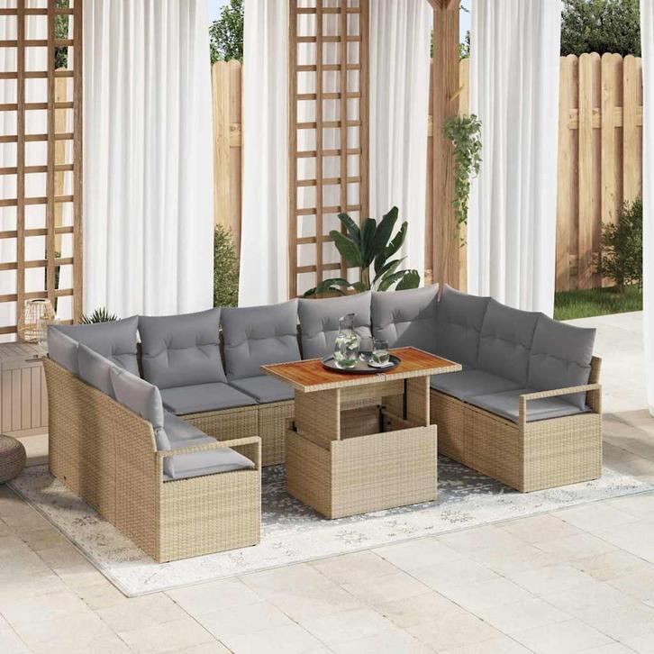 vidaXL Tuinbank Set met kussen met kussen 10 pcs Beige en, Tuin en Terras, Tuinsets en Loungesets, Nieuw, Verzenden