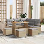 vidaXL Tuinbank Set met kussen 9 pcs Beige Poly rattan, Verzenden, Nieuw