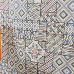 Tissu Gobelin – Patchwork Géométrique et Ethnique Bleu -