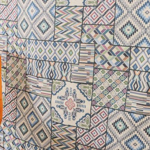Tissu Gobelin – Patchwork Géométrique et Ethnique Bleu -, Antiek en Kunst, Antiek | Tapijten, Tafelkleden en Textiel