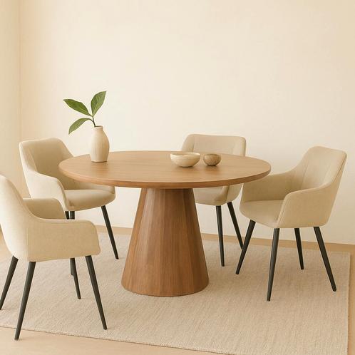 Mangohouten eettafel Mick rond 110cm, Huis en Inrichting, Tafels | Eettafels, Nieuw, Overige houtsoorten, Rond, Verzenden