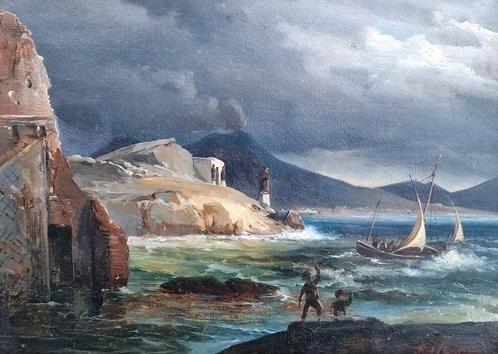 Raffaele Carelli (1795-1864) - Marina di Napoli, Antiquités & Art, Art | Peinture | Classique