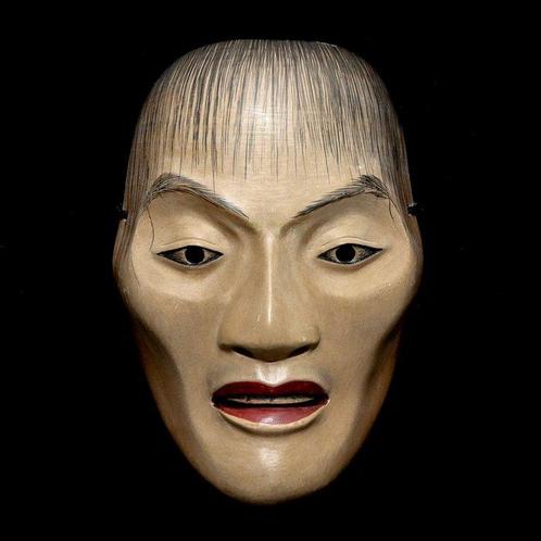 VERY RARE - Signed Japanese Wooden noh mask of HATACHI-AMARI, Antiek en Kunst, Antiek | Overige Antiek