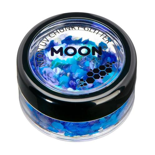 Moon Glow Neon UV Chunky Glitter Blue 3g, Hobby en Vrije tijd, Feestartikelen, Nieuw, Verzenden