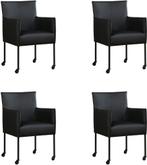 Set van 4 Zwarte leren moderne kuipstoel - poot rond zwart, Huis en Inrichting, Stoelen, Overige kleuren, Nieuw, Leer, Ophalen of Verzenden
