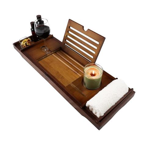 Luxe Bamboe Badplank met Wijnglashouder - Spa-ervaring Thuis, Huis en Inrichting, Badkamer | Badtextiel en Accessoires, Overige kleuren