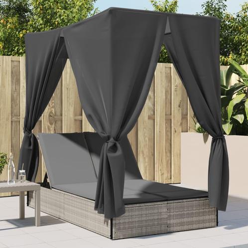 vidaXL Ligbed tweepersoons met dak en gordijn poly rattan, Tuin en Terras, Ligbedden, Nieuw, Verzenden